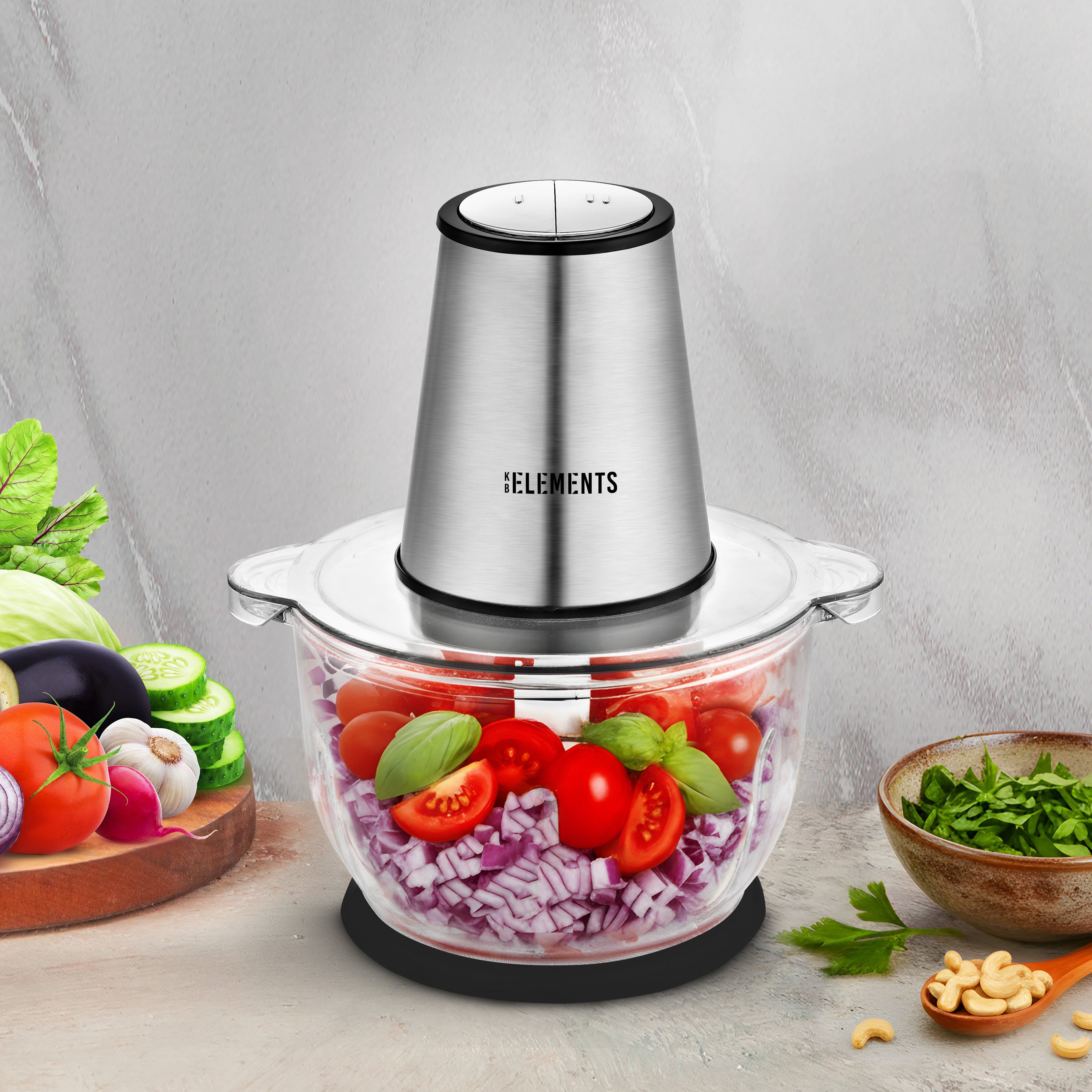 KB ELEMENTS Electric Chopper "ChopChop" – 2L Glass Bowl, 300W Stainless Steel Motor (ELK306FC)