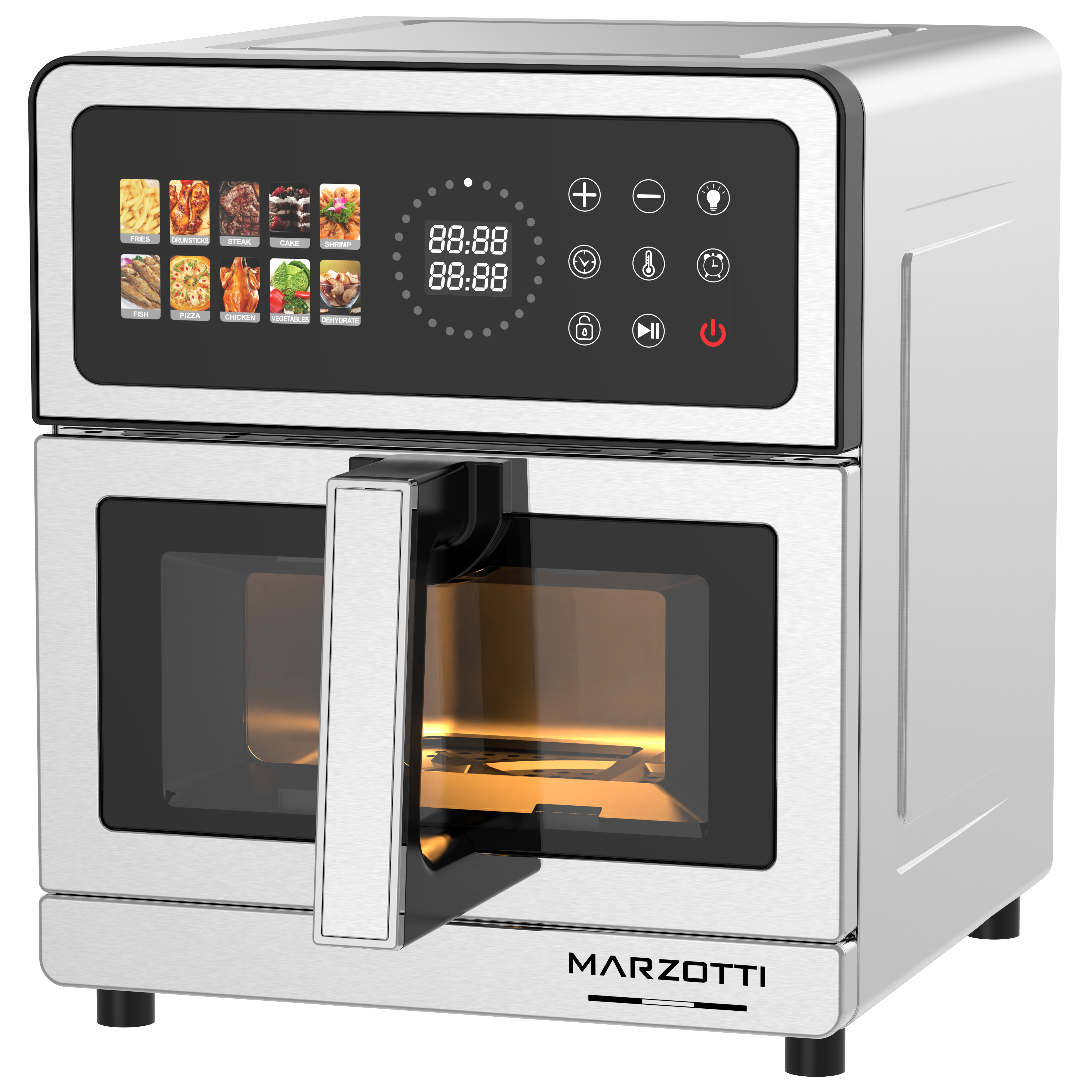 Marzotti Air Fryer 10L 1950W Stainless Steel Colorful Glass Panel 10 Functions Visual Tray