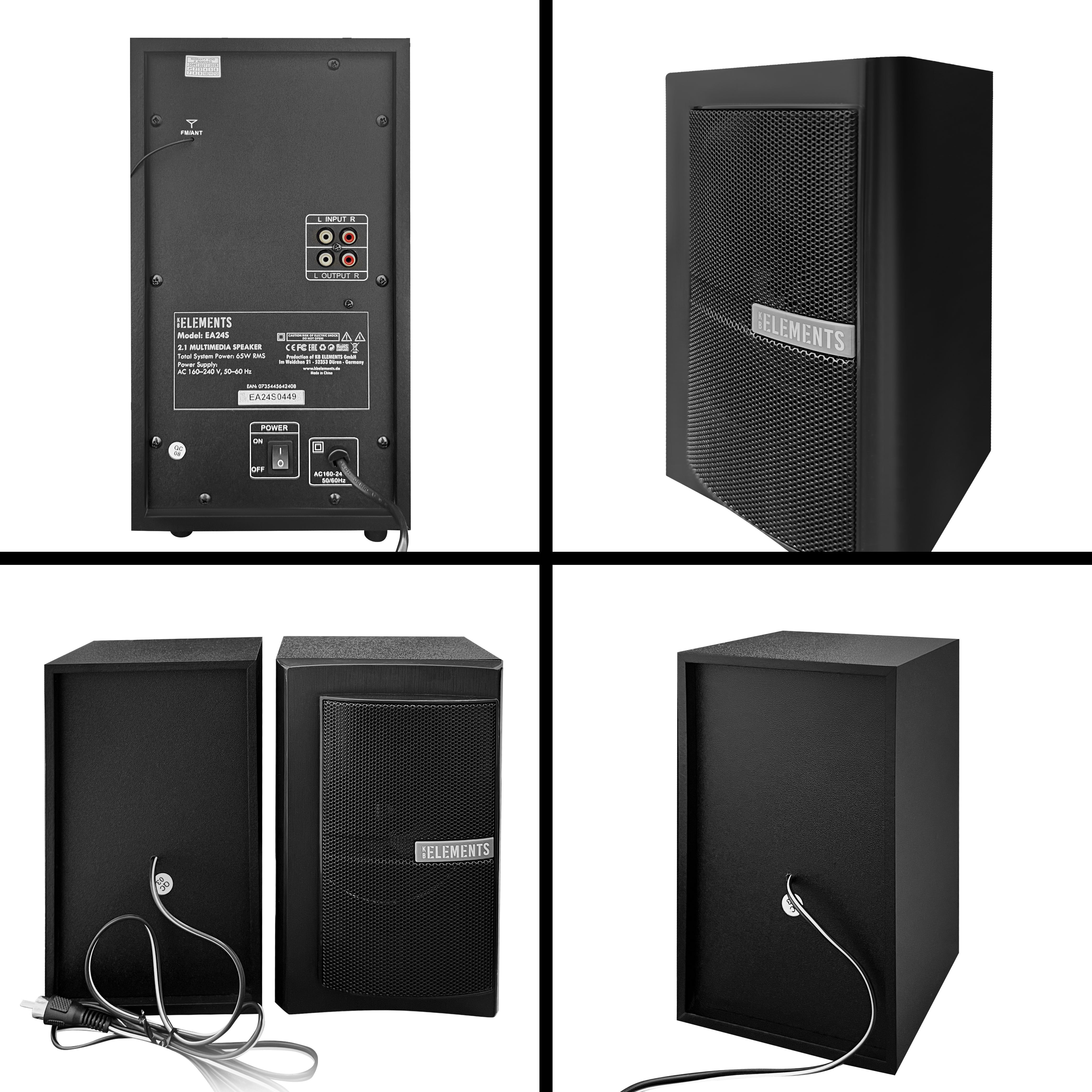 KB ELEMENTS 2.1 Multimedia Speaker System – 65W RMS, Bluetooth, FM Radio (EA24S)