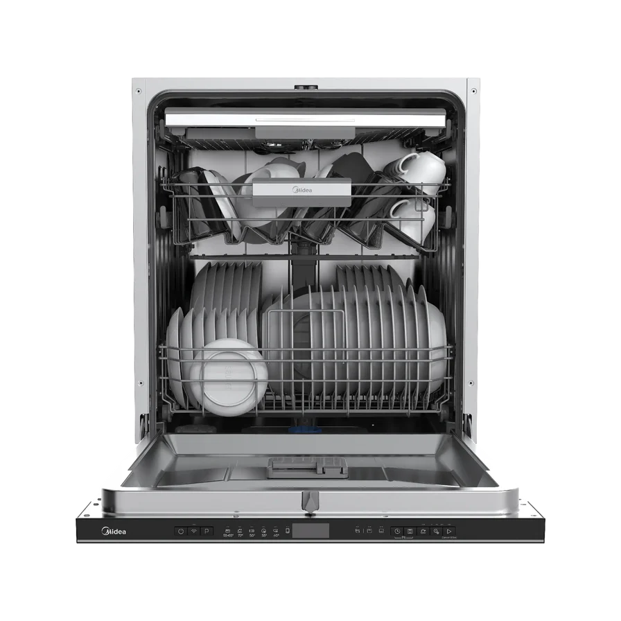 Midea Built-In Smart Dishwasher 14 Place WQP14-W7703M – WiFi, Auto Open, 3 Racks, Silver