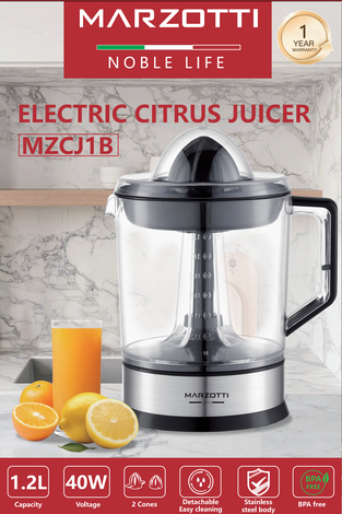 Marzotti Electric Citrus Juicer 1.2L 40W 2 Cones Automatic High Speed Stainless steel